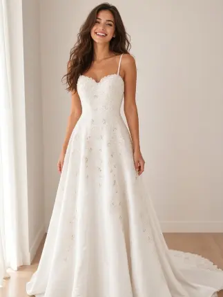 Hermoso Vestido de Novia con Cola Foto