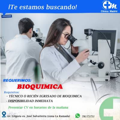 Se requiere técnico en bioquímica Foto